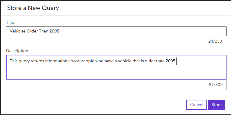 Store as new query modal Store as new query modal